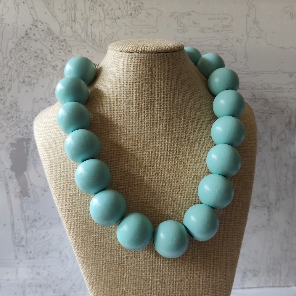 Beautiful LARGE Turquoise Color Wooden Beads Necklace